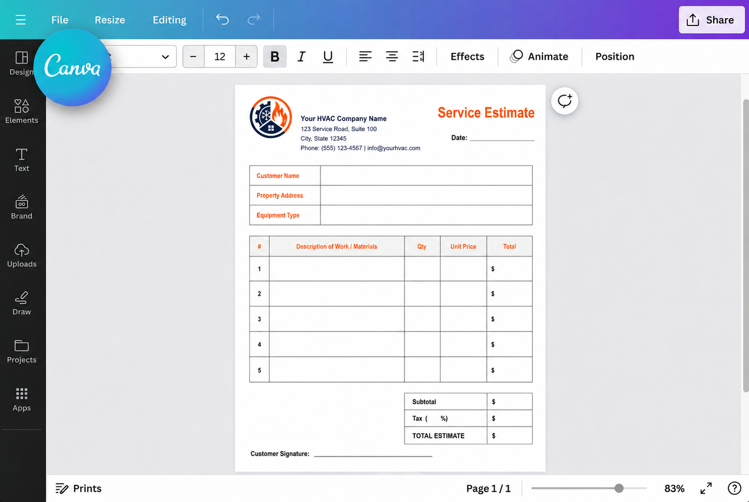 Canva format preview