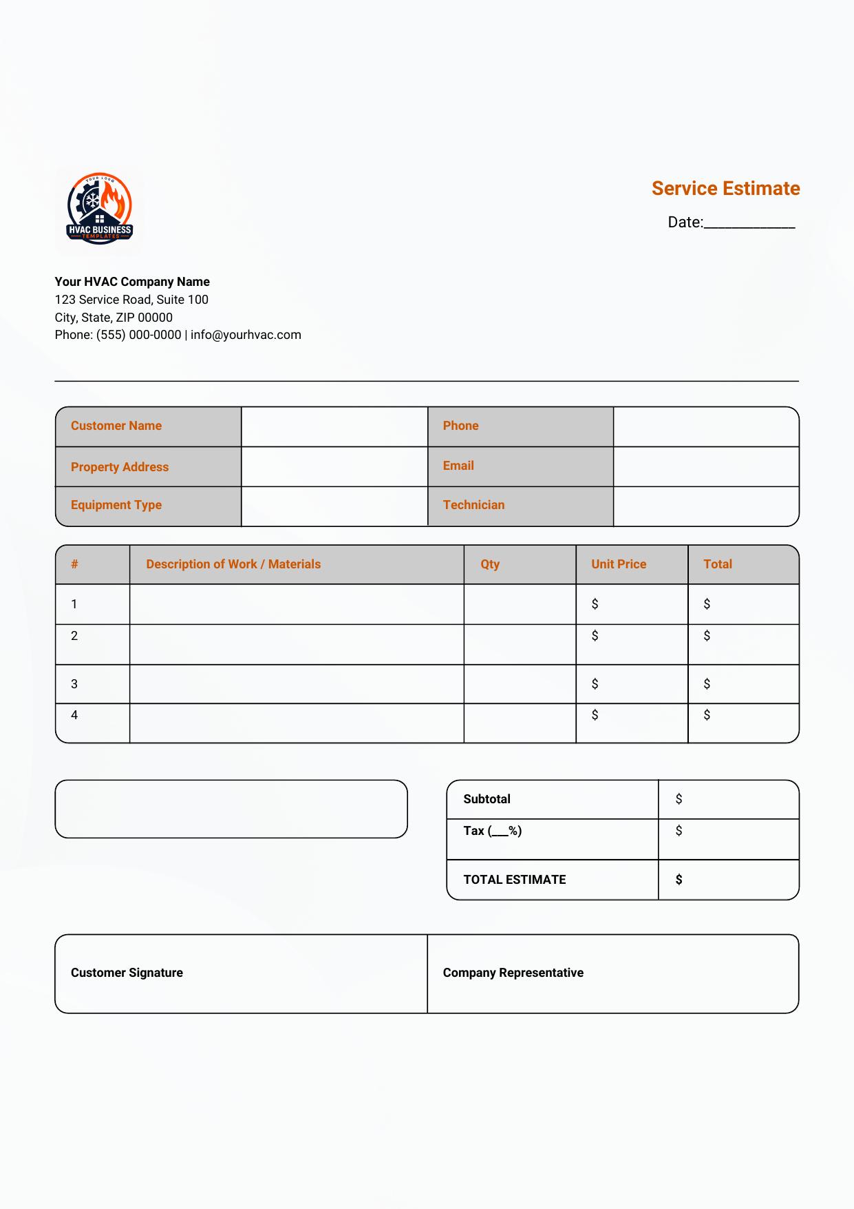 Service Estimate template preview