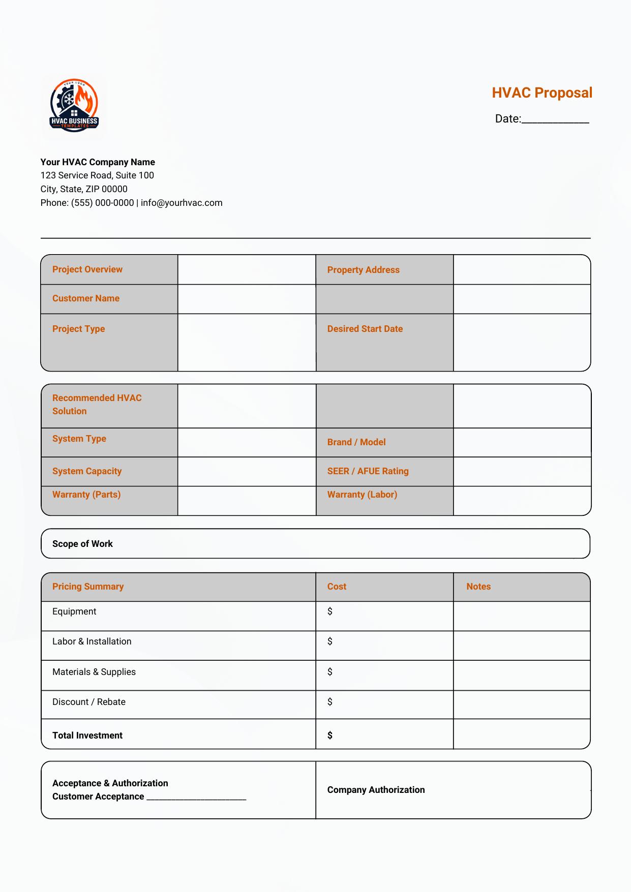 HVAC Proposal template preview
